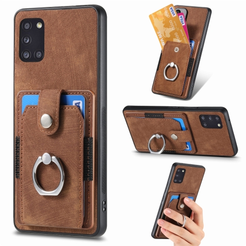 

For Samsung Galaxy A31 Retro Skin-feel Ring Card Wallet Phone Case(Brown)