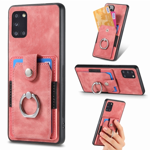 

For Samsung Galaxy A31 Retro Skin-feel Ring Card Wallet Phone Case(Pink)