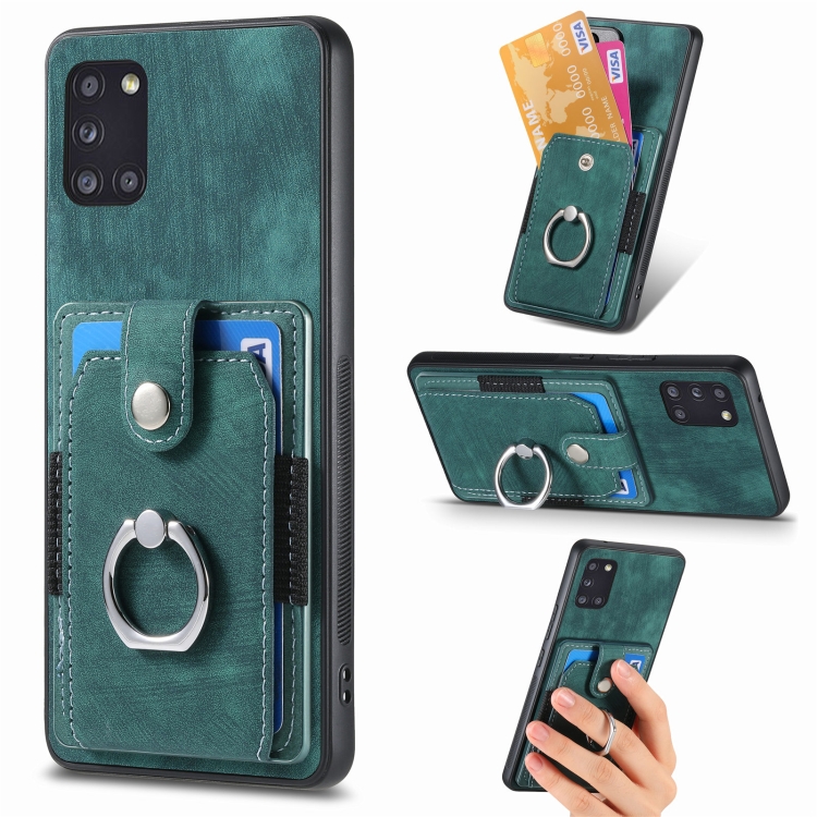 

For Samsung Galaxy A31 Retro Skin-feel Ring Card Wallet Phone Case(Green)