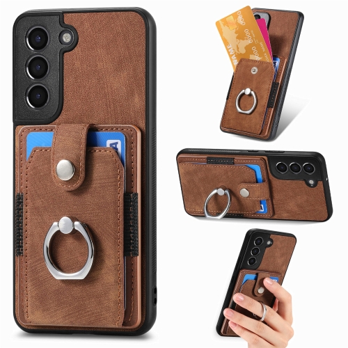 

For Samsung Galaxy S21 FE 5G Retro Skin-feel Ring Card Wallet Phone Case(Brown)
