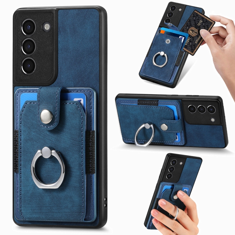 

For Samsung Galaxy S21+ 5G Retro Skin-feel Ring Card Wallet Phone Case(Blue)