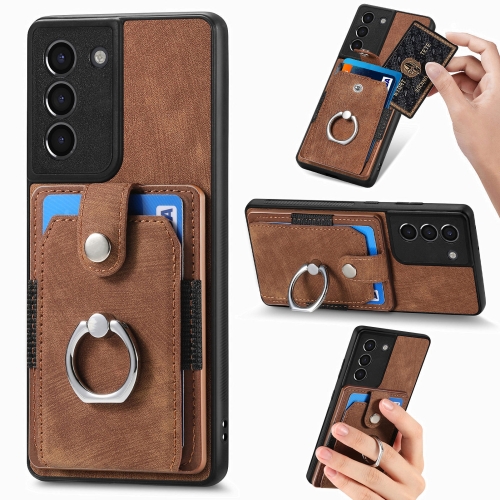 

For Samsung Galaxy S21+ 5G Retro Skin-feel Ring Card Wallet Phone Case(Brown)