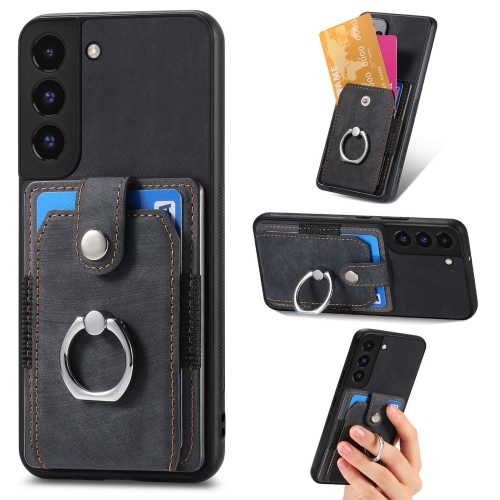 

For Samsung Galaxy S22+ 5G Retro Skin-feel Ring Card Wallet Phone Case(Black)