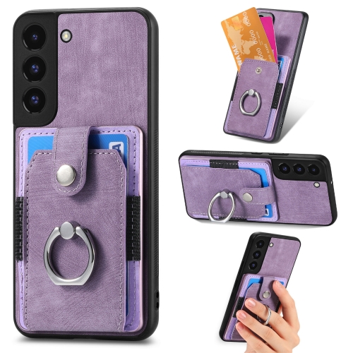 

For Samsung Galaxy S22+ 5G Retro Skin-feel Ring Card Wallet Phone Case(Purple)