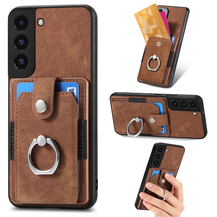 

For Samsung Galaxy S22+ 5G Retro Skin-feel Ring Card Wallet Phone Case(Brown)