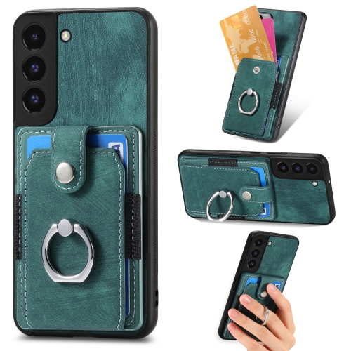 

For Samsung Galaxy S22+ 5G Retro Skin-feel Ring Card Wallet Phone Case(Green)