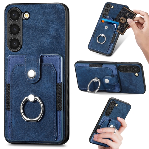 

For Samsung Galaxy S23+ 5G Retro Skin-feel Ring Card Wallet Phone Case(Blue)