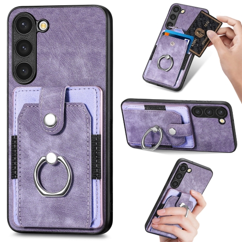 

For Samsung Galaxy S23+ 5G Retro Skin-feel Ring Card Wallet Phone Case(Purple)