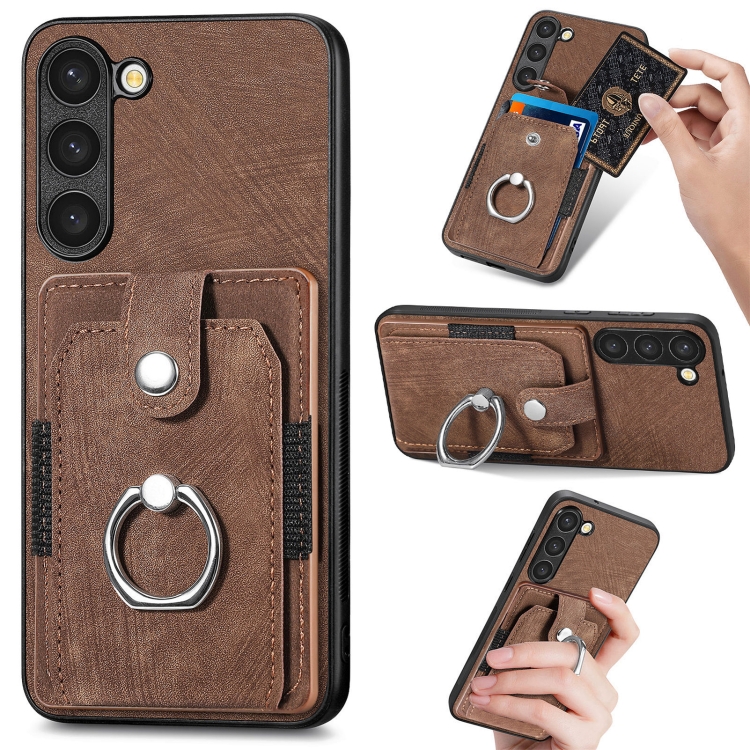 

For Samsung Galaxy S23+ 5G Retro Skin-feel Ring Card Wallet Phone Case(Brown)