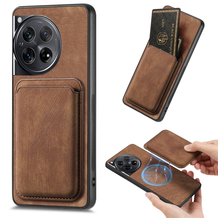 

For OnePlus 12 5G Retro Leather Card Bag Magnetic Phone Case(Brown)