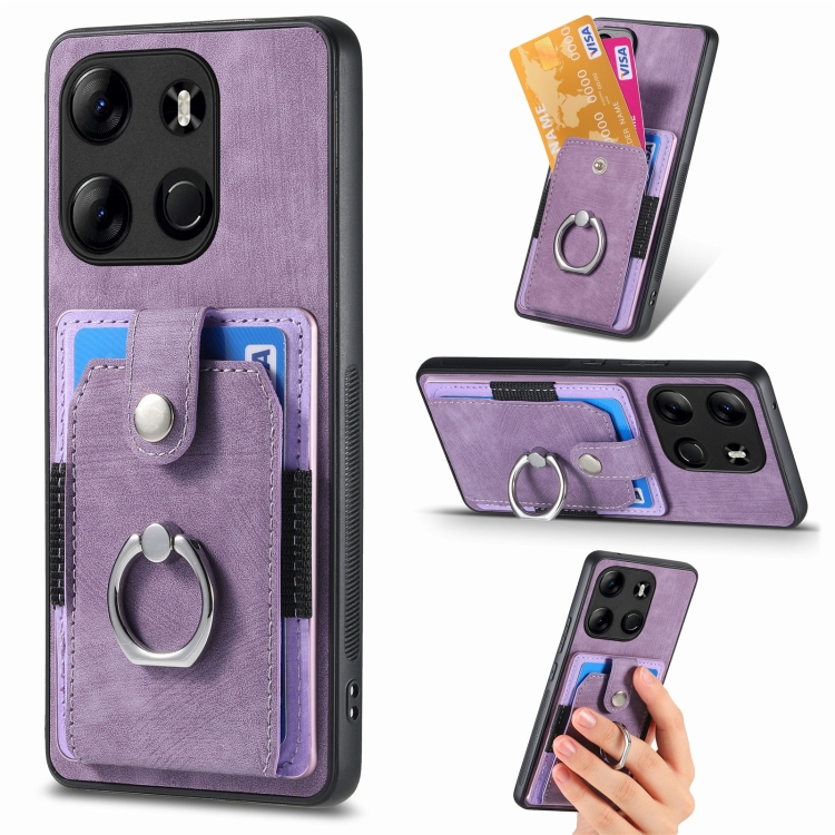 

For Tecno Spark GO 2023 Retro Skin-feel Ring Multi-card Wallet Phone Case(Purple)
