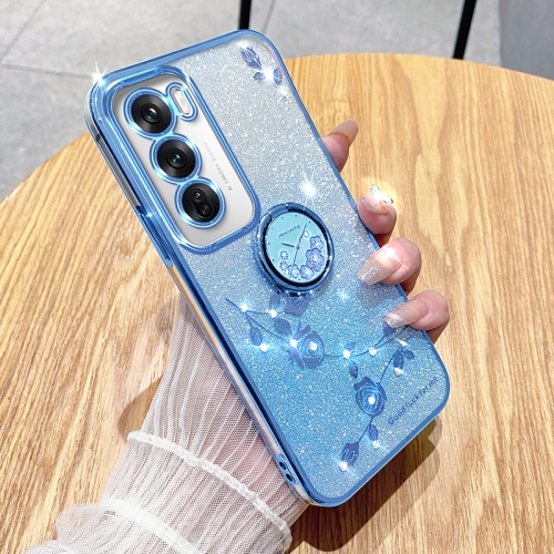 

For OPPO Reno12 Global Gradient Glitter Immortal Flower Ring All-inclusive Phone Case(Blue)