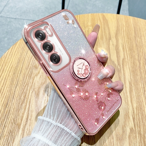 

For OPPO Reno12 Global Gradient Glitter Immortal Flower Ring All-inclusive Phone Case(Pink)