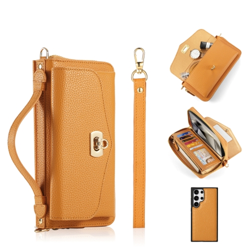 

For Samsung Galaxy S24 Ultra 5G Crossbody Multi-functional Zipper Wallet Litchi Leather Phone Case(Orange)