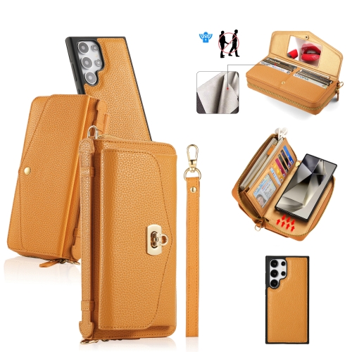 

For Samsung Galaxy S24+ 5G Crossbody Multi-functional Zipper Wallet Litchi Leather Phone Case(Orange)