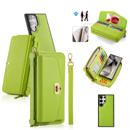 

For Samsung Galaxy S24+ 5G Crossbody Multi-functional Zipper Wallet Litchi Leather Phone Case(Green)
