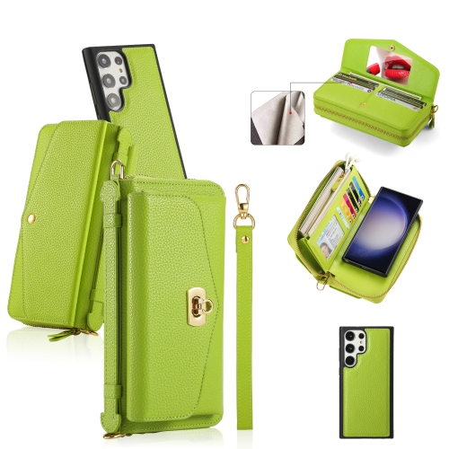 

For Samsung Galaxy S23+ 5G Crossbody Multi-functional Zipper Wallet Litchi Leather Phone Case(Green)