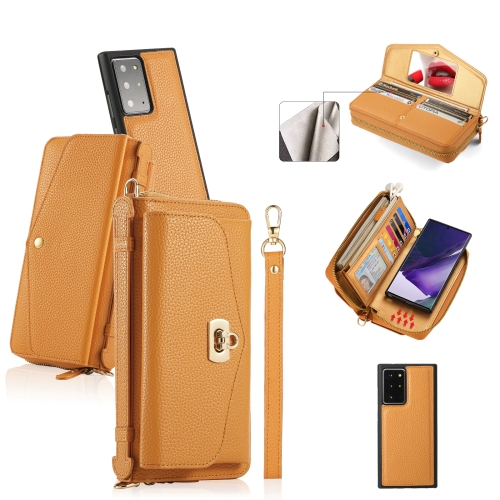 

For Samsung Galaxy Note20 Ultra Crossbody Multi-functional Zipper Wallet Litchi Leather Phone Case(Orange)