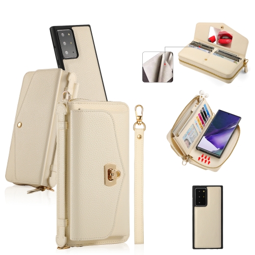 

For Samsung Galaxy Note20 Ultra Crossbody Multi-functional Zipper Wallet Litchi Leather Phone Case(Beige)