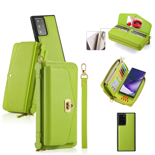 

For Samsung Galaxy Note20 Ultra Crossbody Multi-functional Zipper Wallet Litchi Leather Phone Case(Green)