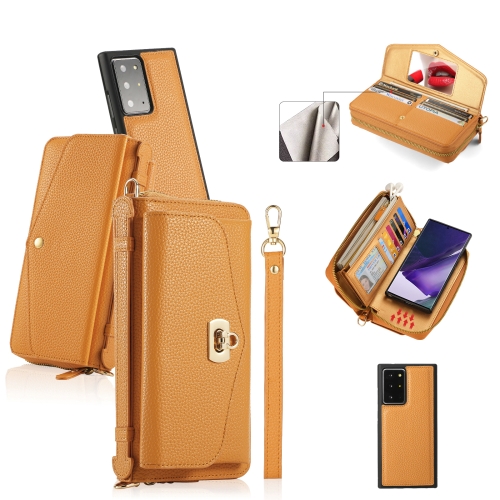 

For Samsung Galaxy Note20 Crossbody Multi-functional Zipper Wallet Litchi Leather Phone Case(Orange)