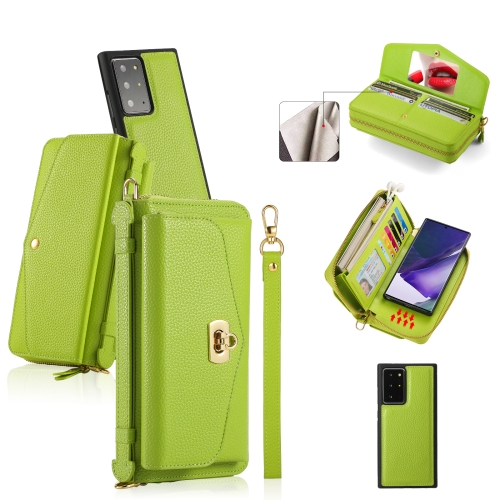 

For Samsung Galaxy Note20 Crossbody Multi-functional Zipper Wallet Litchi Leather Phone Case(Green)