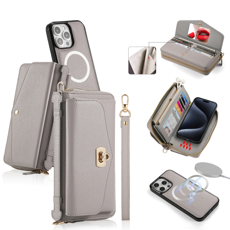 For iPhone 15 Pro Max MagSafe Crossbody Multi-functional Zipper