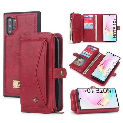 

For Samsung Galaxy Note10+ Multi-functional Zipper Wallet Leather Phone Case(Red)