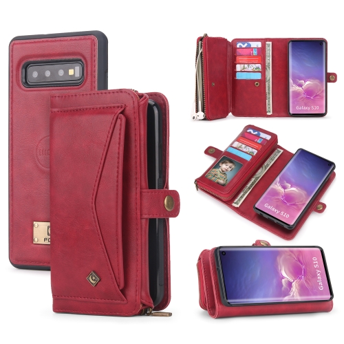 

For Samsung Galaxy S10 Multi-functional Zipper Wallet Leather Phone Case(Red)