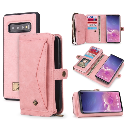 

For Samsung Galaxy S10 Multi-functional Zipper Wallet Leather Phone Case(Pink)