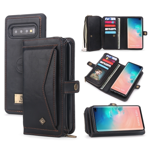 

For Samsung Galaxy S10+ Multi-functional Zipper Wallet Leather Phone Case(Black)