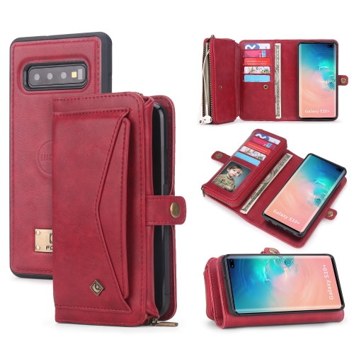 

For Samsung Galaxy S10+ Multi-functional Zipper Wallet Leather Phone Case(Red)