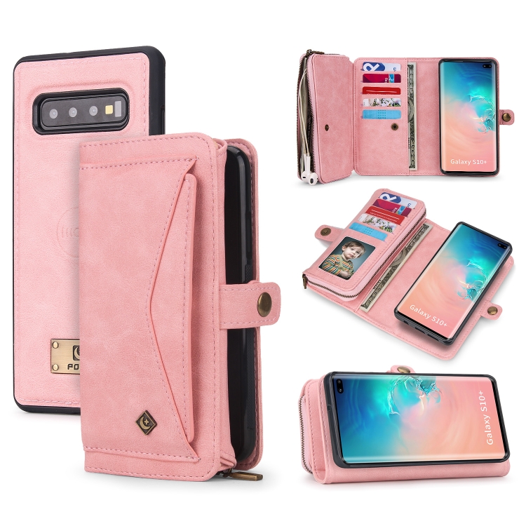 

For Samsung Galaxy S10+ Multi-functional Zipper Wallet Leather Phone Case(Pink)