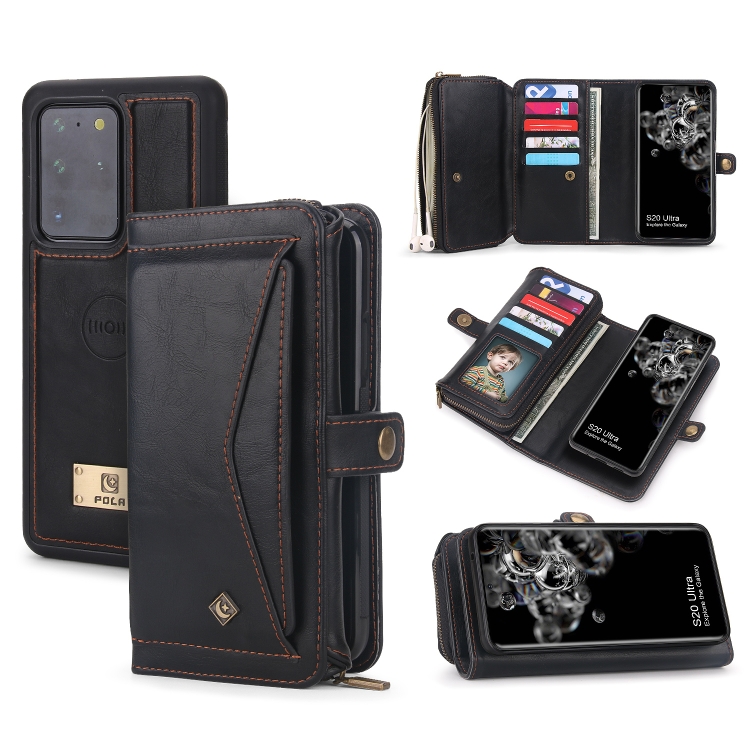 

For Samsung Galaxy S20 Ultra Multi-functional Zipper Wallet Leather Phone Case(Black)