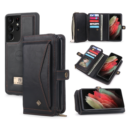 

For Samsung Galaxy S21 Ultra 5G Multi-functional Zipper Wallet Leather Phone Case(Black)