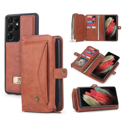 

For Samsung Galaxy S21 Ultra 5G Multi-functional Zipper Wallet Leather Phone Case(Orange)