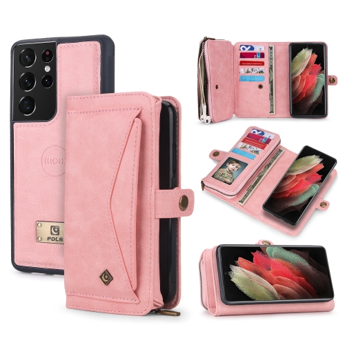 

For Samsung Galaxy S21 Ultra 5G Multi-functional Zipper Wallet Leather Phone Case(Pink)