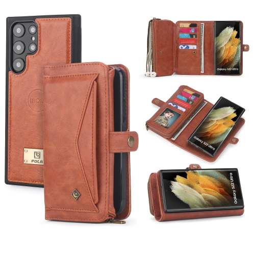 

For Samsung Galaxy S22 Ultra 5G Multi-functional Zipper Wallet Leather Phone Case(Orange)