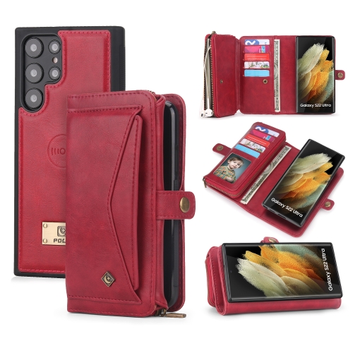 

For Samsung Galaxy S22 Ultra 5G Multi-functional Zipper Wallet Leather Phone Case(Red)