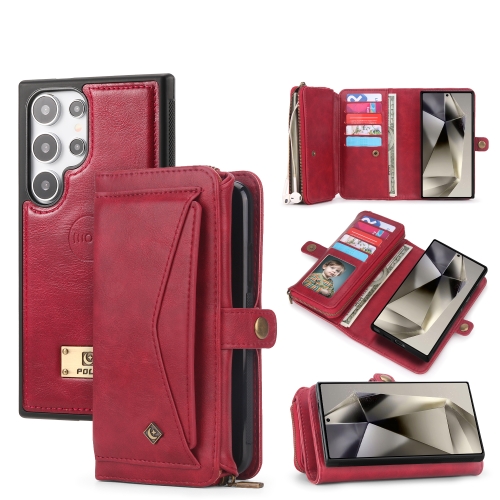 

For Samsung Galaxy S24+ 5G Multi-functional Zipper Wallet Leather Phone Case(Red)