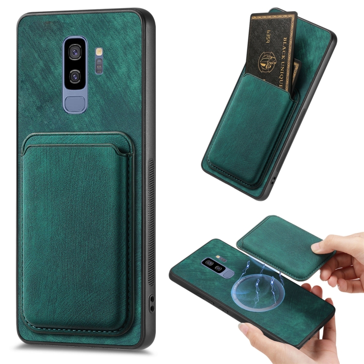 

For Samsung Galaxy S9+ Retro Leather Card Bag Magnetic Phone Case(Green)