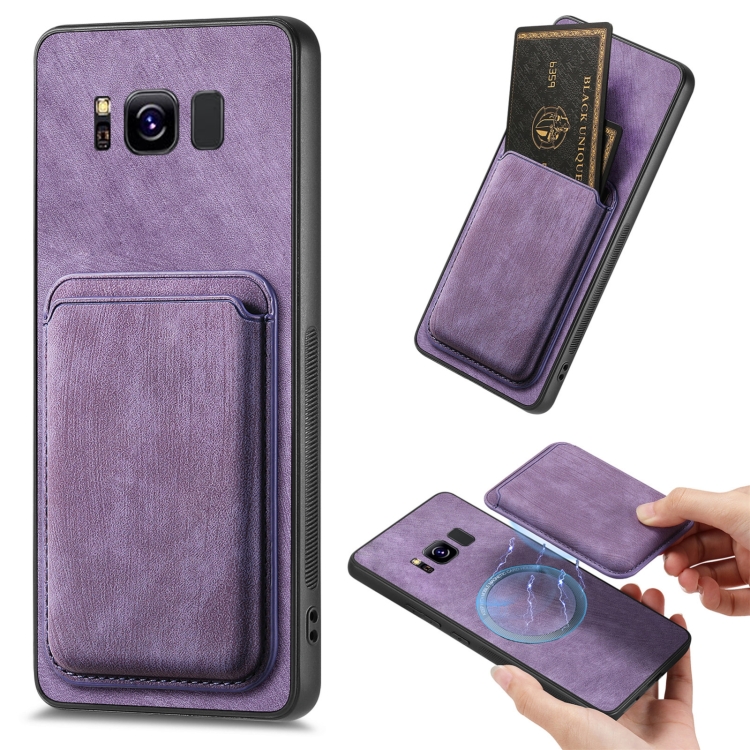 

For Samsung Galaxy S8 Retro Leather Card Bag Magnetic Phone Case(Purple)