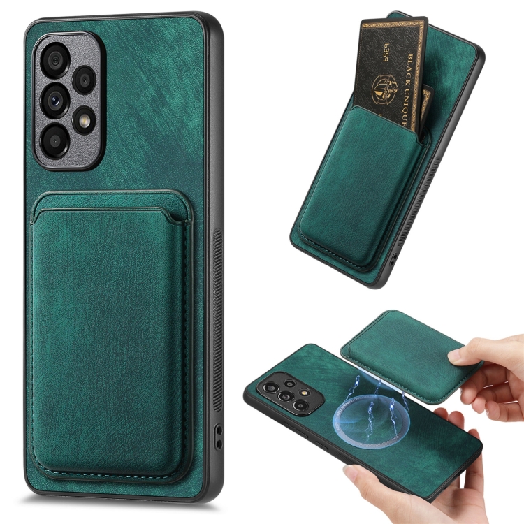 

For Samsung Galaxy A73 5G Retro Leather Card Bag Magnetic Phone Case(Green)