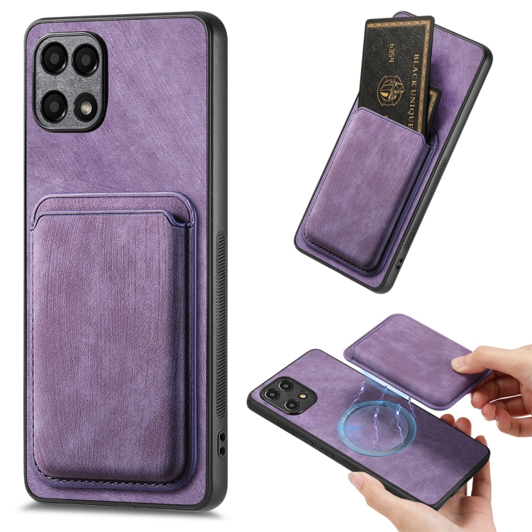 

For Samsung Galaxy A22 5G Retro Leather Card Bag Magnetic Phone Case(Purple)