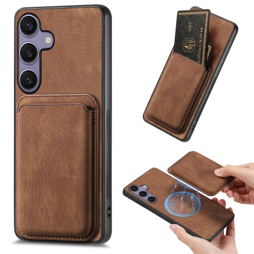 

For Samsung Galaxy S25 5G Retro Leather Card Bag Magnetic Phone Case(Brown)