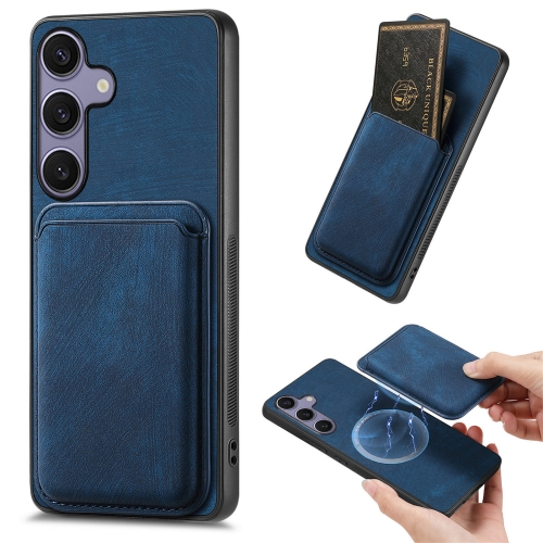 

For Samsung Galaxy S25 5G Retro Leather Card Bag Magnetic Phone Case(Blue)