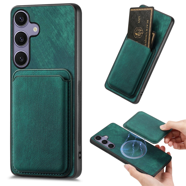 

For Samsung Galaxy S25 5G Retro Leather Card Bag Magnetic Phone Case(Green)