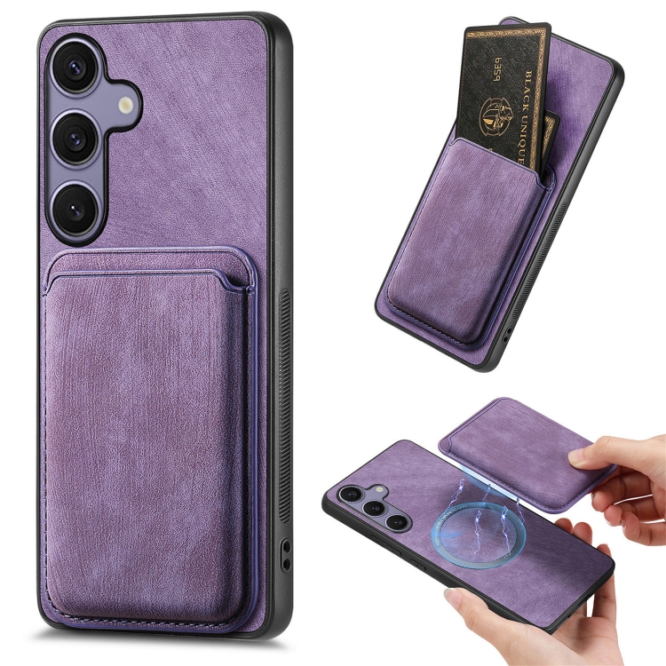 

For Samsung Galaxy S25+ 5G Retro Leather Card Bag Magnetic Phone Case(Purple)