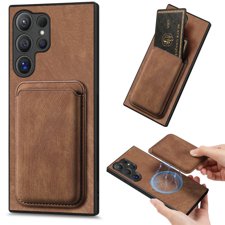 

For Samsung Galaxy S25 Ultra 5G Retro Leather Card Bag Magnetic Phone Case(Brown)