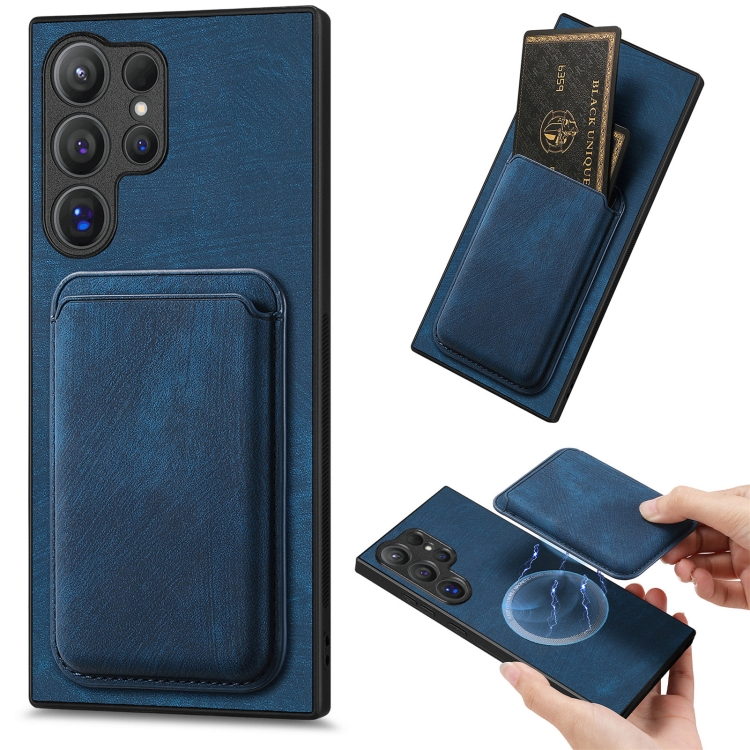 

For Samsung Galaxy S25 Ultra 5G Retro Leather Card Bag Magnetic Phone Case(Blue)